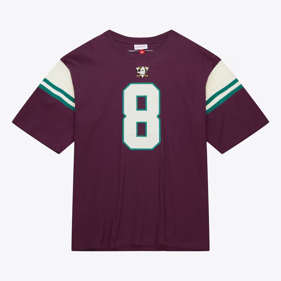 Футболка Mitchell & Ness Teemu Selanne Purple Anaheim Ducks Name & Number Icon Premium T-Shirt