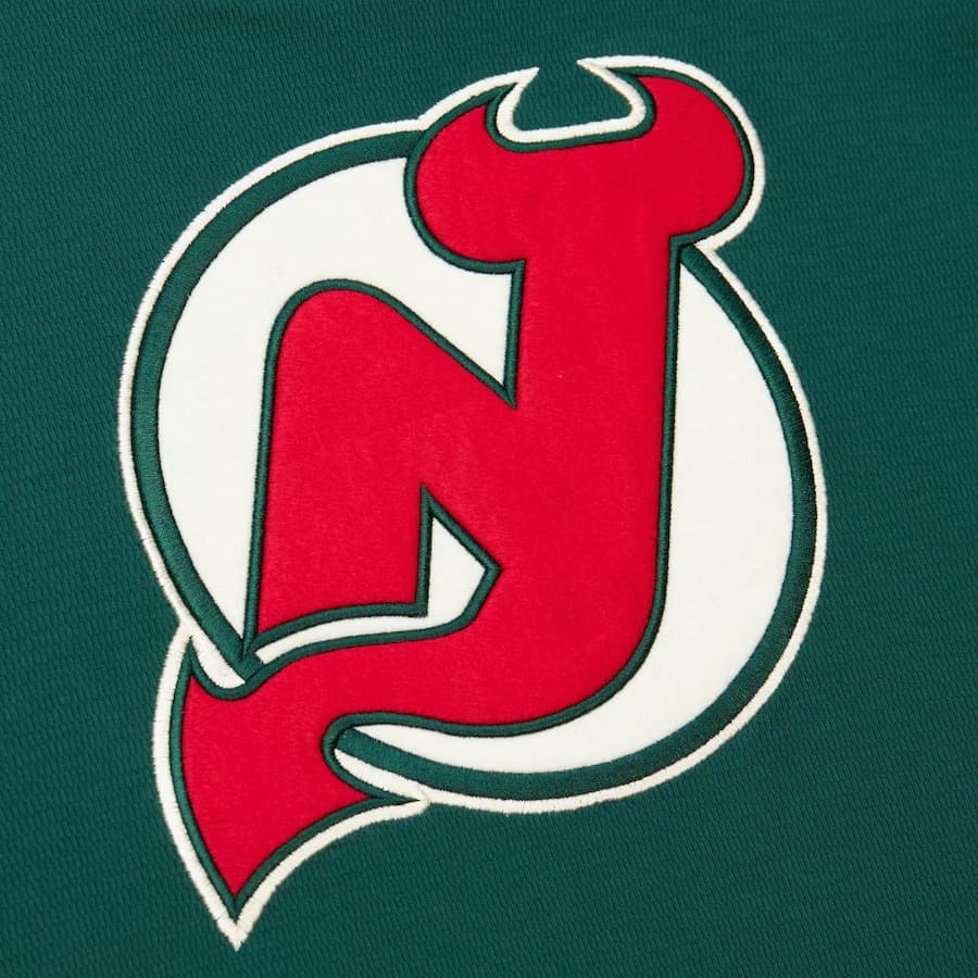 Худи Mitchell & Ness Green New Jersey Devils Vintage Logo Thermal Lightweight Pullover Hoodie