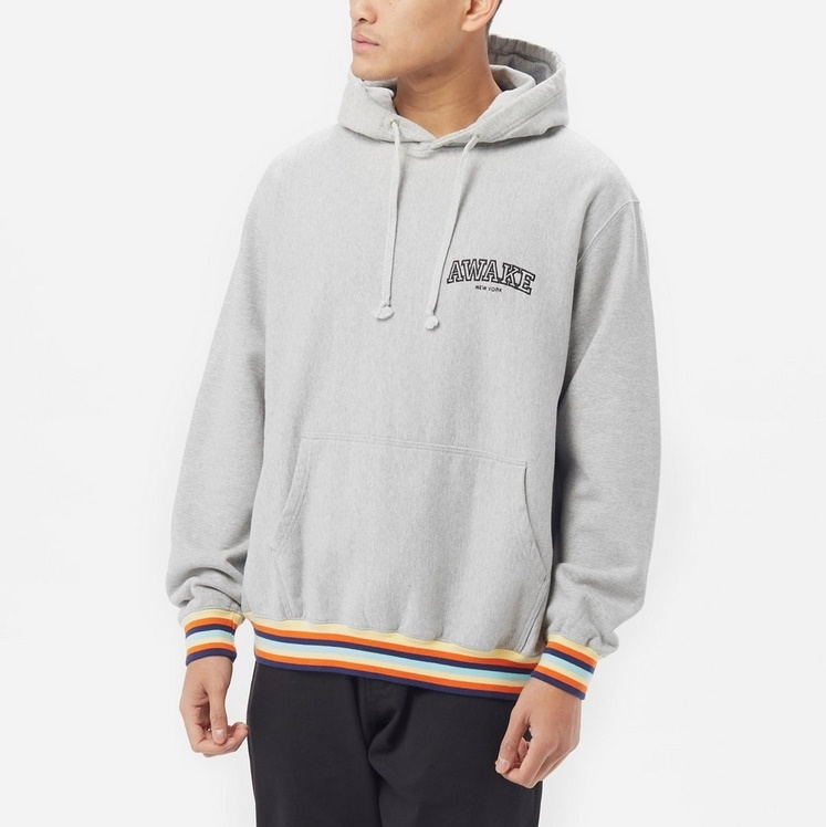 Худи Awake Blocked Logo with Stripe Rib Hoodie Heather Grey