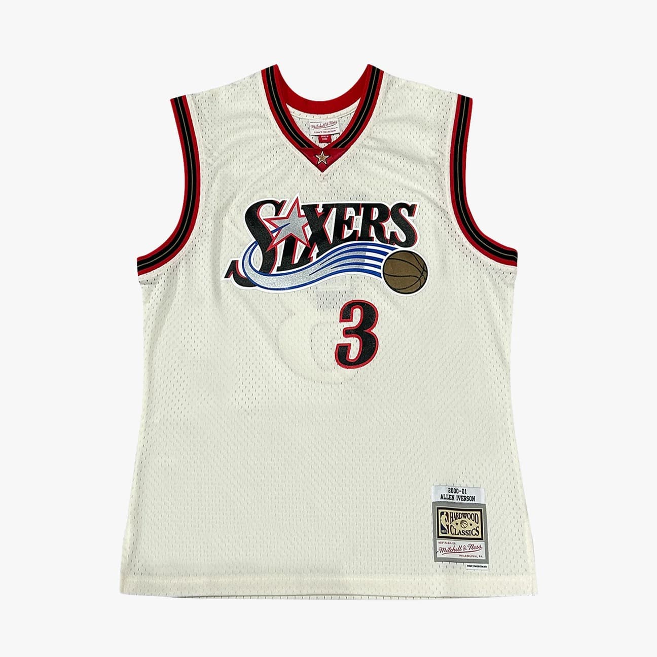 Баскетбольная джерси Philadelphia 76ers Allen Iverson #3 Swingman Hardwood Classics Off White Jersey