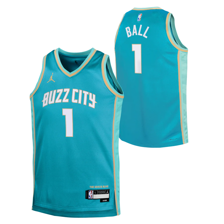 Баскетбольная джерси 2023-24 Charlotte Hornets LaMelo Ball #1 Youth Swingman City Edition Teal Jersey