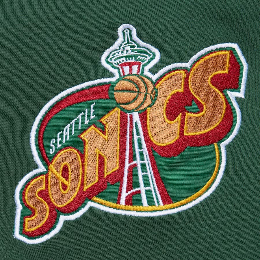 Худи Mitchell & Ness Green Seattle SuperSonics Team OG 2.0 Vintage Logo Fleece Pullover Hoodie