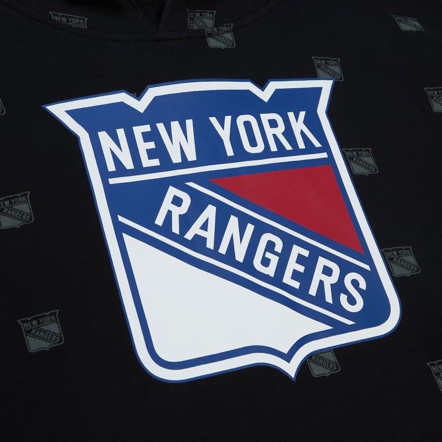 Худи Mitchell & Ness Black New York Rangers Allover Print Fleece Pullover Hoodie