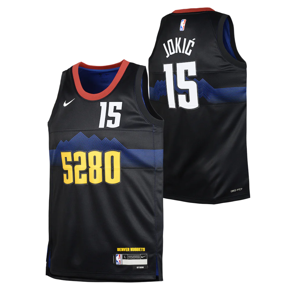 Баскетбольная джерси 2023-24 Denver Nuggets Nikola Jokić #15 Youth Swingman City Edition Black Jersey