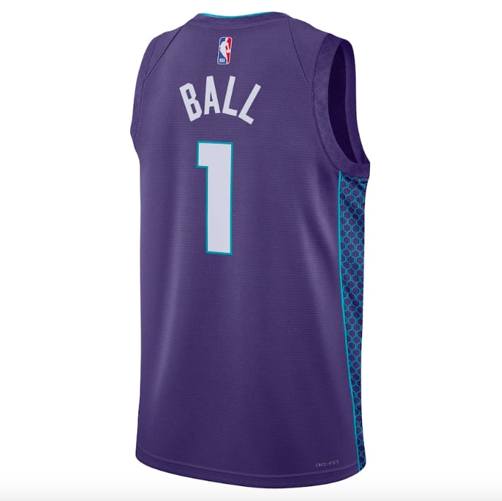 Баскетбольная джерси 2022-23 Charlotte Hornets #1 LaMelo Ball Statement Purple Jersey