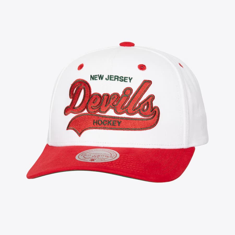 Бейсболка Mitchell & Ness White New Jersey Devils Tail Sweep Pro Vintage Snapback Hat