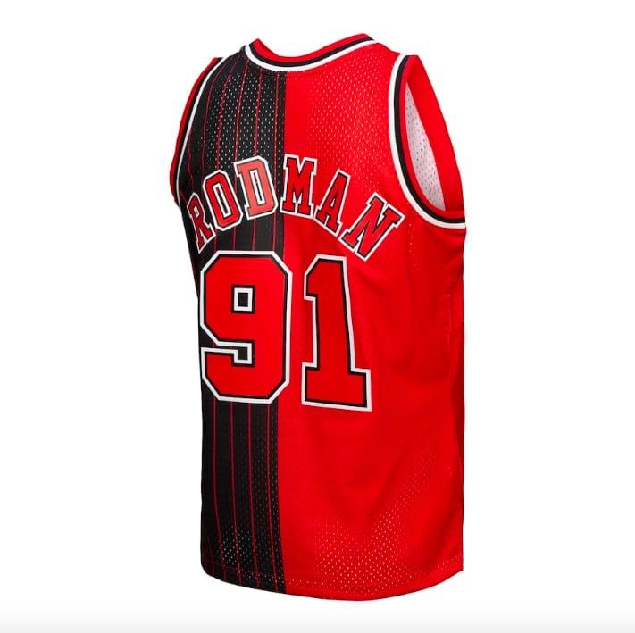 Баскетбольная джерси 1995-96 Chicago Bulls #91 Dennis Rodman Mitchell & Ness Split Red/Black Jersey