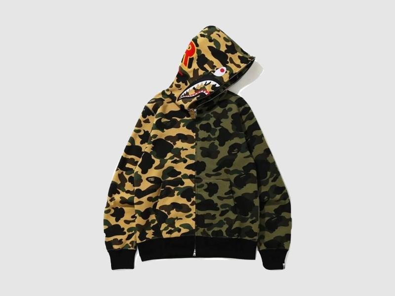 Худи BAPE 1st Camo Half Shark Full Zip Hoodie Green/Yellow
