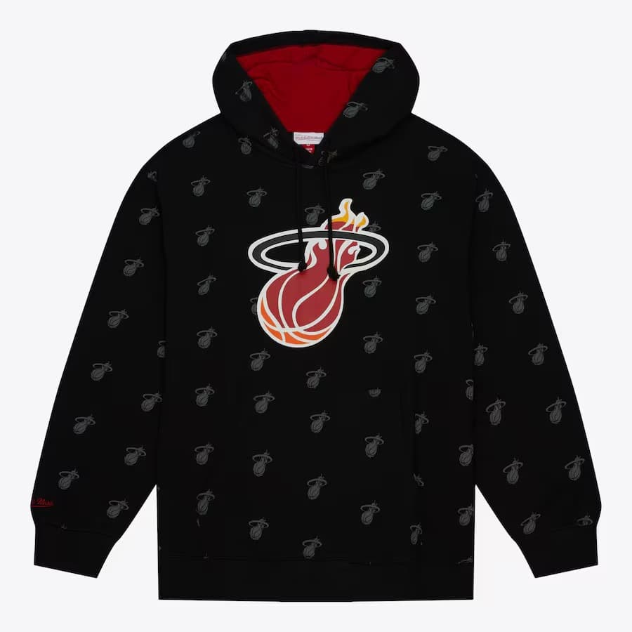 Худи Mitchell & Ness Black Miami Heat Allover Print Fleece Pullover Hoodie