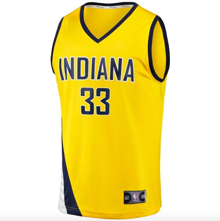 Баскетбольная джерси Indiana Pacers  #33 Myles Turner Fast Break Statement Gold Jersey