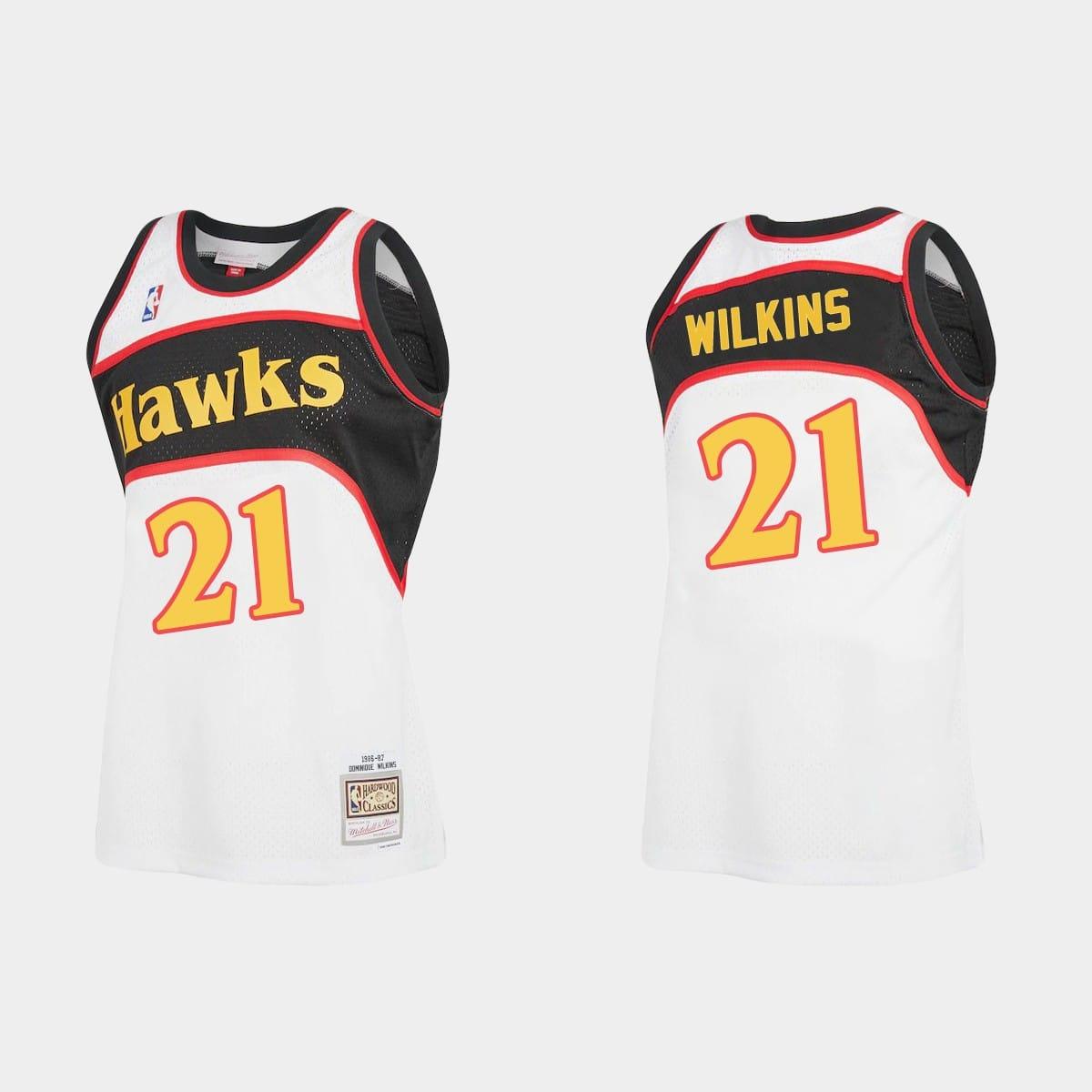 Баскетбольная джерси Atlanta Hawks #21 Dominique Wilkins Hardwood Classics Reload 2.0 White Jersey