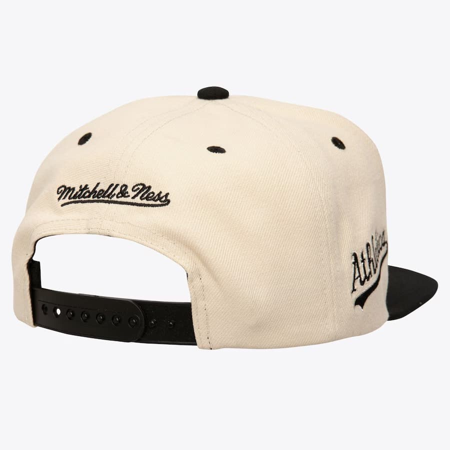 Mitchell-Ness-Cream-Black-Athletics-Logo-Snapback-Hat-1