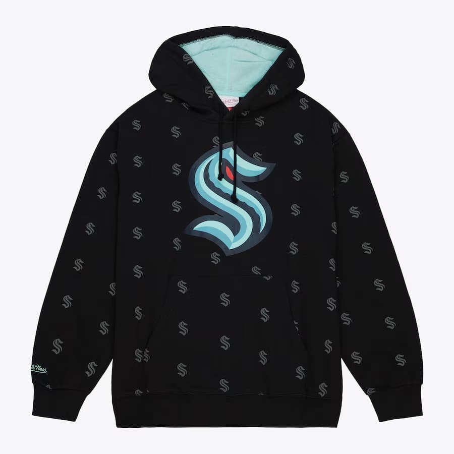 Худи Mitchell & Ness Black Seattle Kraken Allover Print Fleece Pullover Hoodie