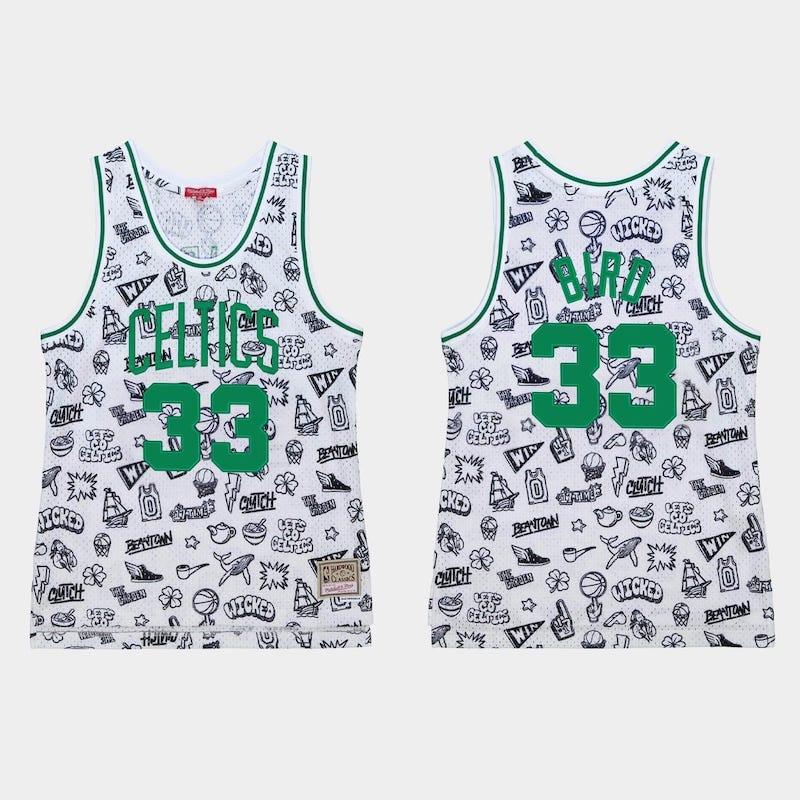 Баскетбольная джерси 1985-86 Boston Celtics #33 Larry Bird White Doodle Jersey