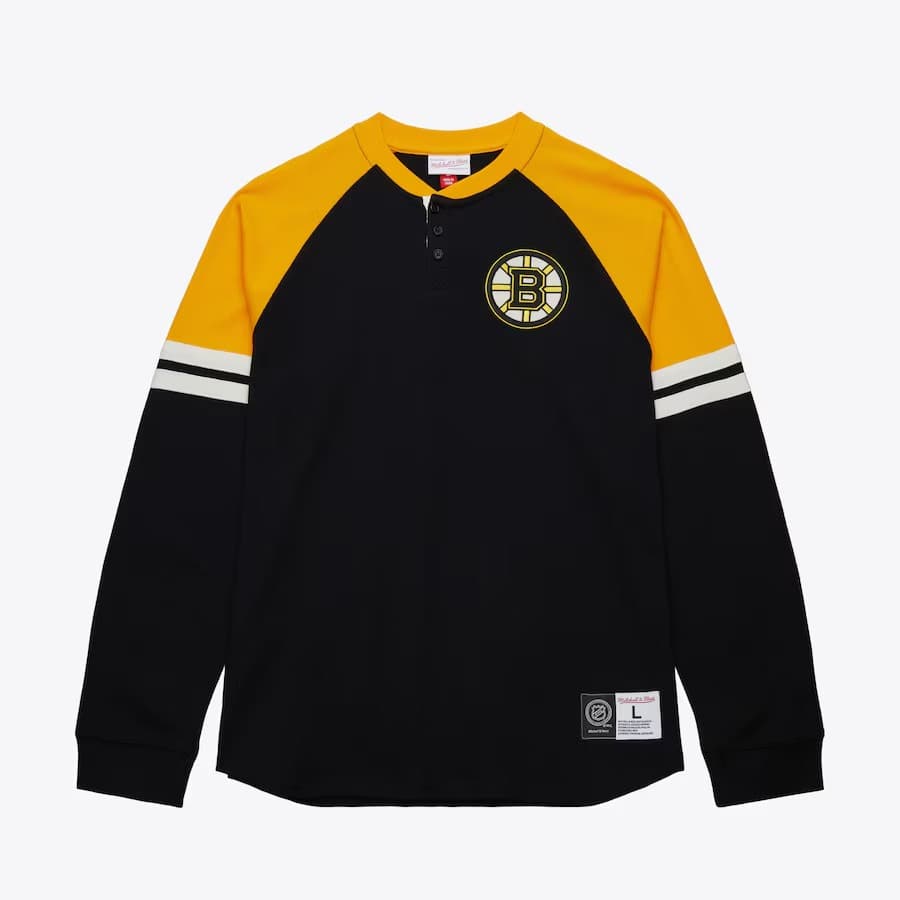 Лонгслив Mitchell & Ness Black Boston Bruins Thermal Henley Top