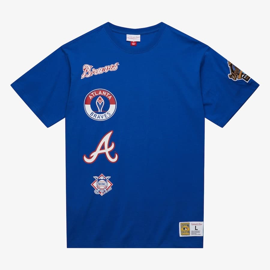 Футболка Mitchell & Ness Royal Atlanta Braves Cooperstown Collection Hometown Vintage Logo T-Shirt
