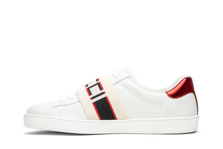 Кроссовки Gucci Stripe Leather Sneaker 'White Red Black'