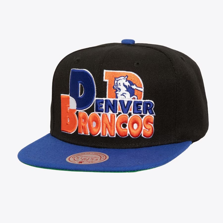 Бейсболка Mitchell & Ness Black Denver Broncos Text Stack 1 OG Snapback Hat