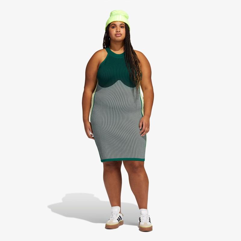 Платье adidas Ivy Park Knit Logo Dress (Plus Size) Dark Green/Black/Green Tint/Yellow Tint