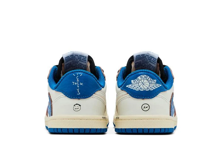 Кроссовки Fragment Design x Travis Scott x Air Jordan 1 Retro Low OG SP TD 'Sail Military Blue'