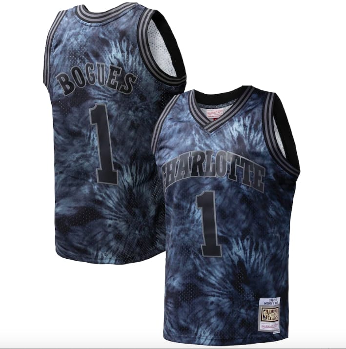 Баскетбольная джерси 1992-93 Charlotte Hornets #1 Muggsy Bogues Hardwood Tie-Dye Swingman Black Jersey
