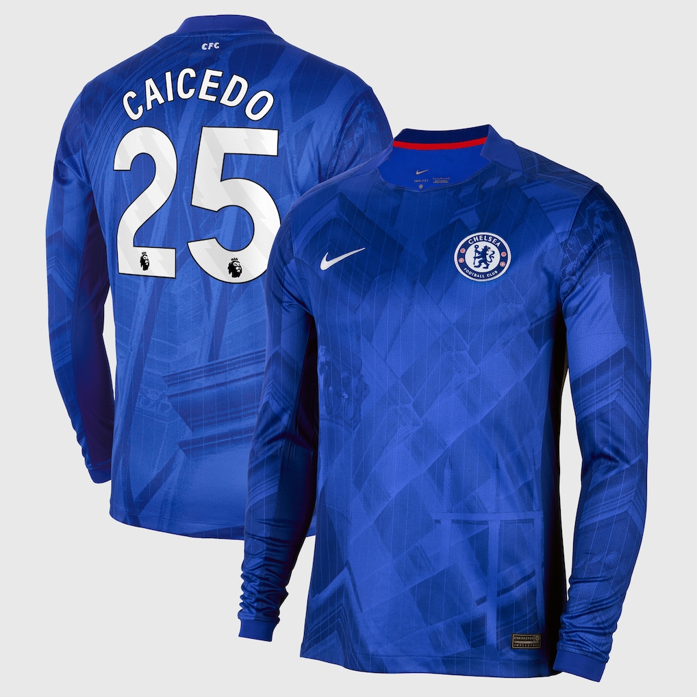 Футбольный лонгслив Chelsea Nike Home Stadium Long Sleeve Shirt 2025-26 with Caicedo 25