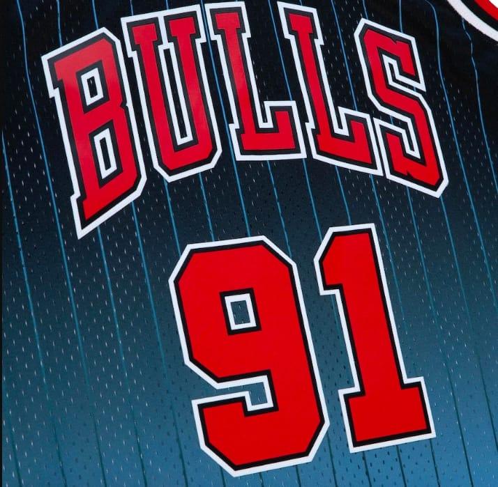 Баскетбольная джерси 1995-96 Chicago Bulls #91 Dennis Rodman Mitchell & Ness Fadeaway Black/Light Blue Jersey