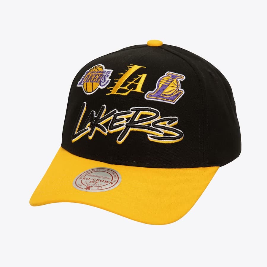 Бейсболка Mitchell & Ness Black Los Angeles Lakers Eldy Script Snapback Hat