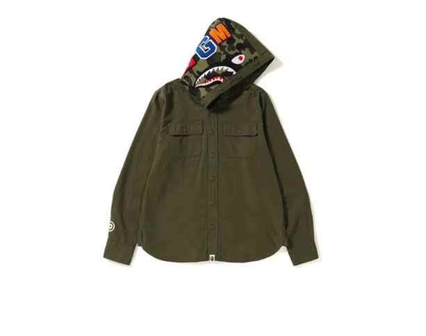 Рубашка BAPE Shark Flannel Hoodie Shirt Olive