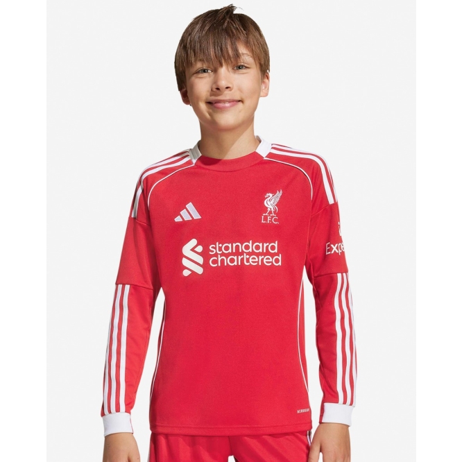 Детский футбольный лонгслив Liverpool FC adidas Youth 25/26 Home Long Sleeve Jersey