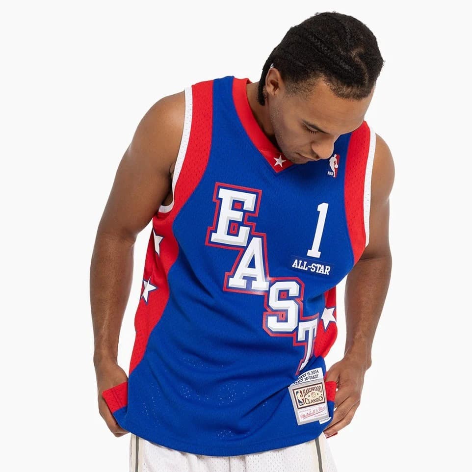 Баскетбольная джерси 2004 All Star Game Tracy McGrady #1 Hardwood Classics Throwback NBA Swingman Blue Jersey