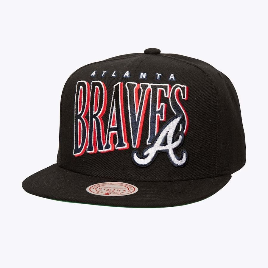 Бейсболка Mitchell & Ness Black Atlanta Braves Line Work OG Snapback Hat