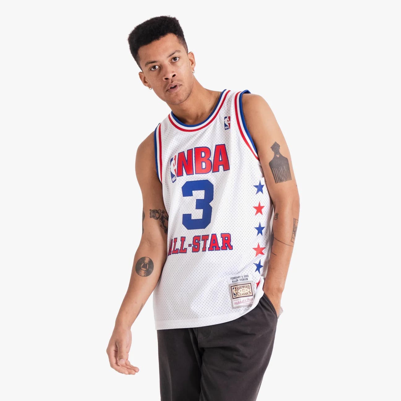 Баскетбольная джерси 2003 All Star Game Allen Iverson #3 Swingman Hardwood Classics White Jersey