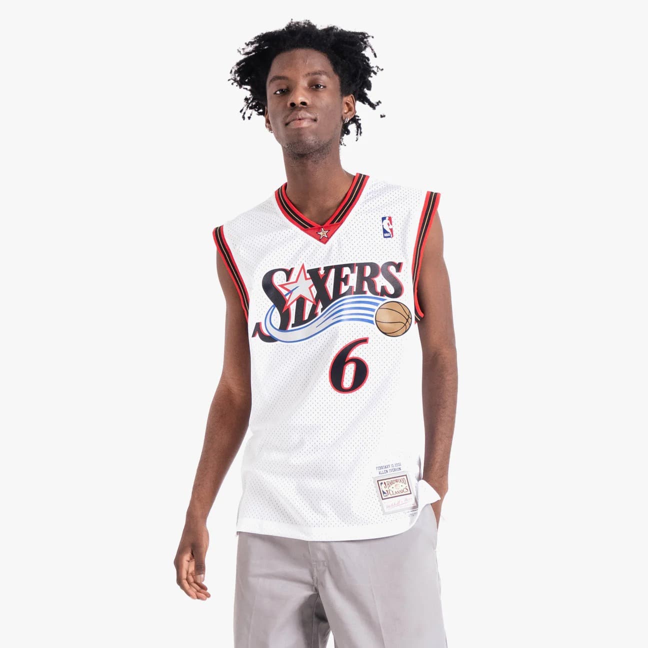 Баскетбольная джерси 2002 Philadelphia 76ers Allen Iverson #6 Swingman All Star Game Hardwood Classics White Jersey
