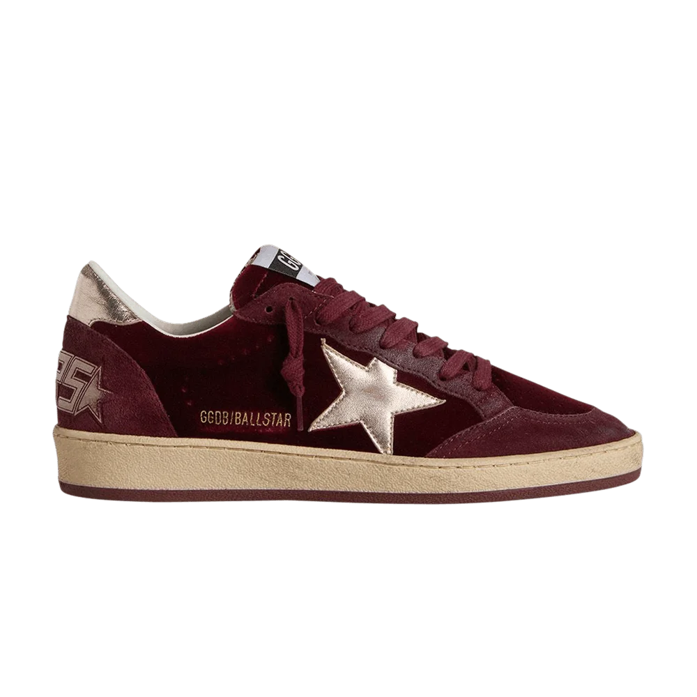 Krossovki-Golden-Goose-Wmns-Ball-Star-Velvet-Ruby-Red-Silver