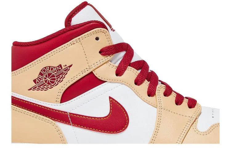 Кроссовки Air Jordan 1 Mid 'Light Curry Cardinal Red'