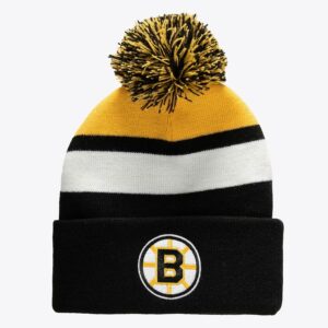 Mitchell-Ness-Black-Boston-Bruins-Stripe-Cuffed-Knit-Hat-with-Pom-300x300