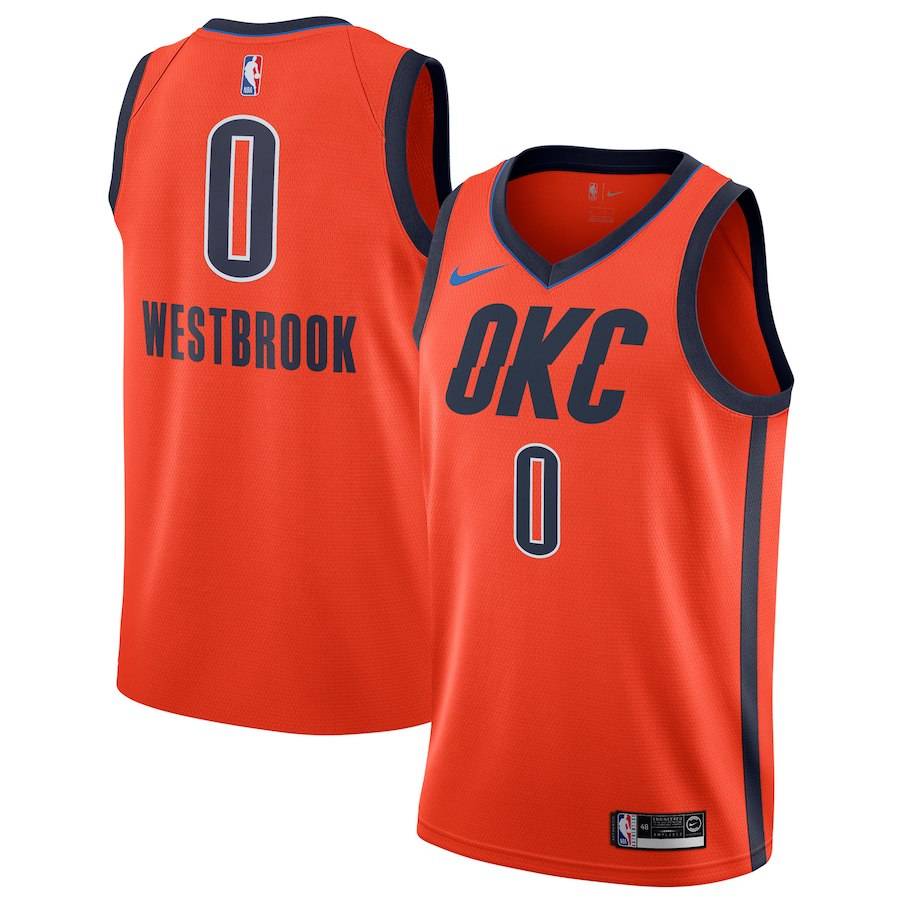 Баскетбольная джерси 2018-19 Russell Westbrook Thunder #0 Earned Orange