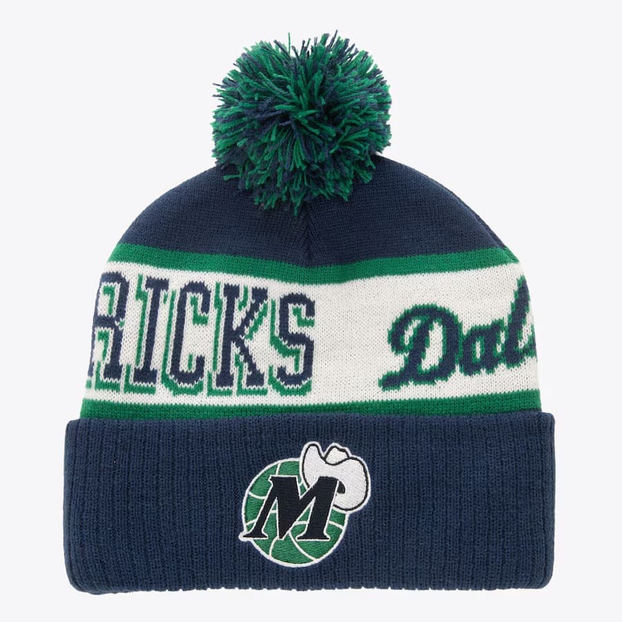 Шапка Mitchell & Ness Navy Dallas Mavericks Hardwood Classics Block Sweep Cuffed Knit Hat with Pom