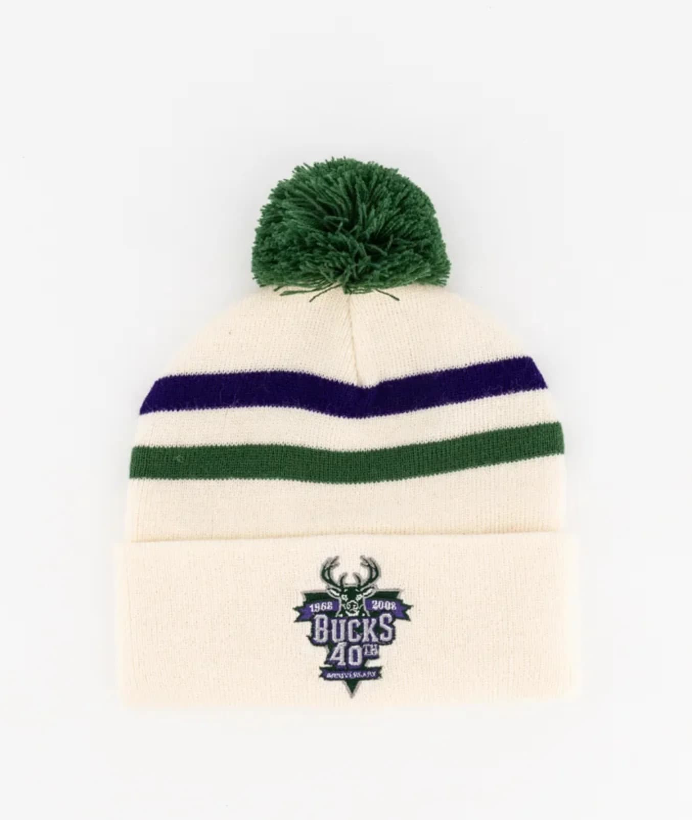 Mitchell-Ness-Milwaukee-Bucks-Team-Logo-40th-Anniversary-Pom-Knit-NBA-Beanie-1