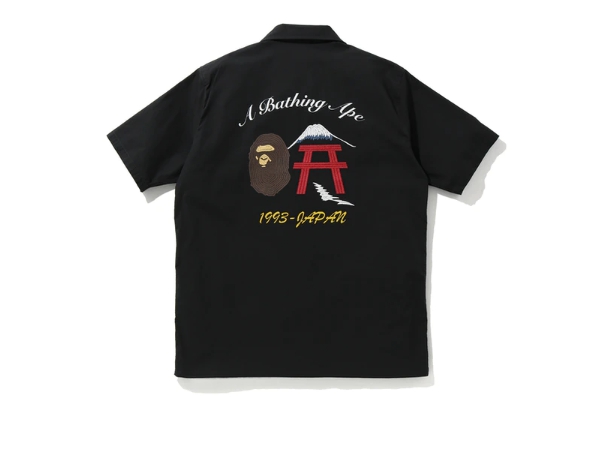 Рубашка BAPE Embroidery Open Collar Shirt Black