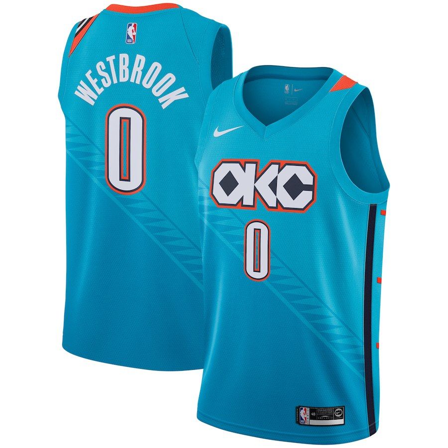 Баскетбольная джерси 2018-19 Russell Westbrook Thunder #0 City Turquoise