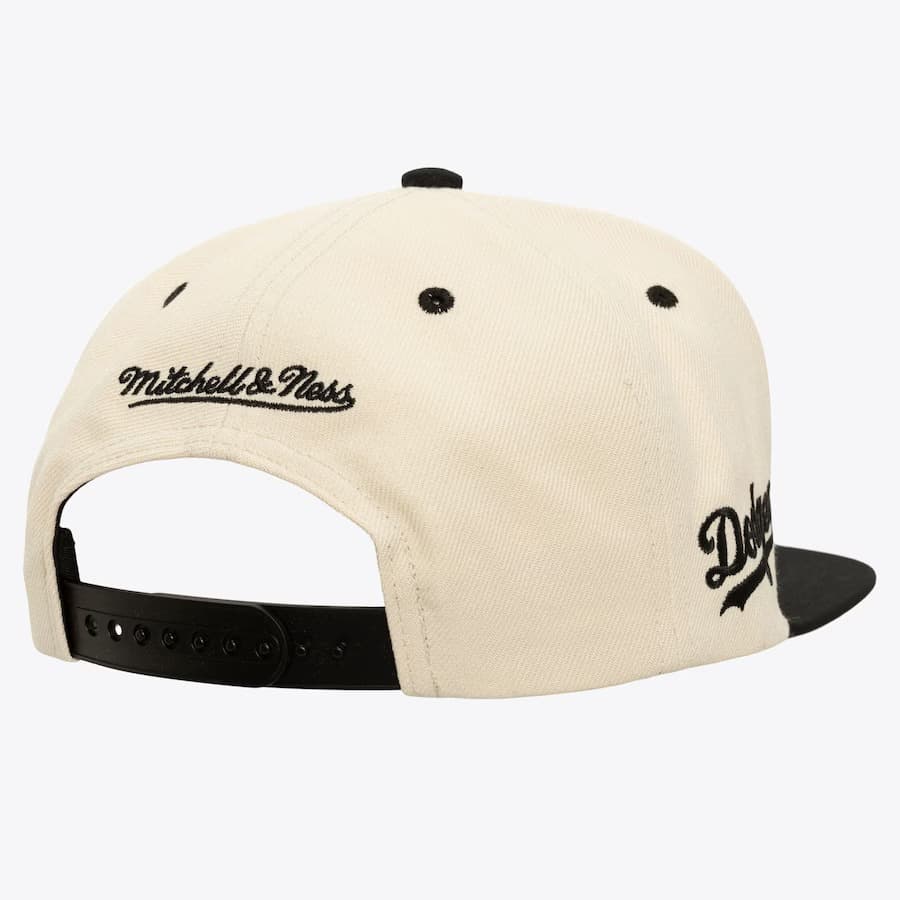 Бейсболка Mitchell & Ness Cream Black Los Angeles Dodgers Logo Snapback Hat