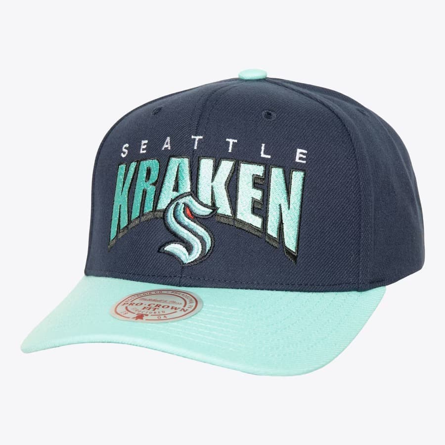Бейсболка Mitchell & Ness Navy Seattle Kraken Boom Text Pro Snapback Hat