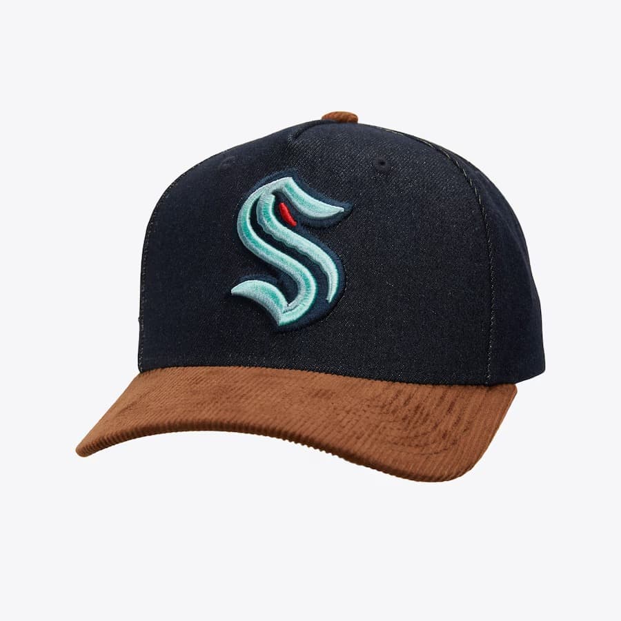 Бейсболка Mitchell & Ness Denim Brown Seattle Kraken Corduroy D-Stressed Pro Snapback Hat