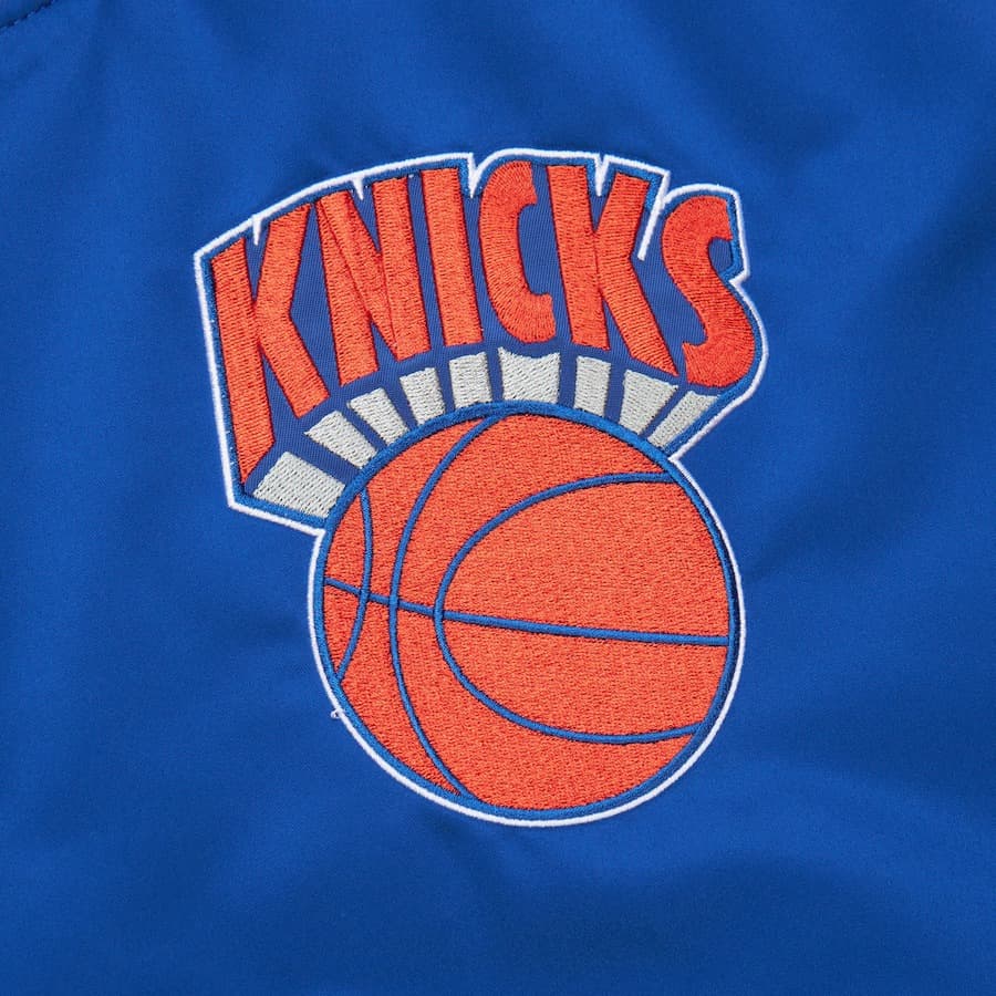 Бомбер Mitchell & Ness Blue New York Knicks Primetime Vintage Satin Full-Snap Jacket