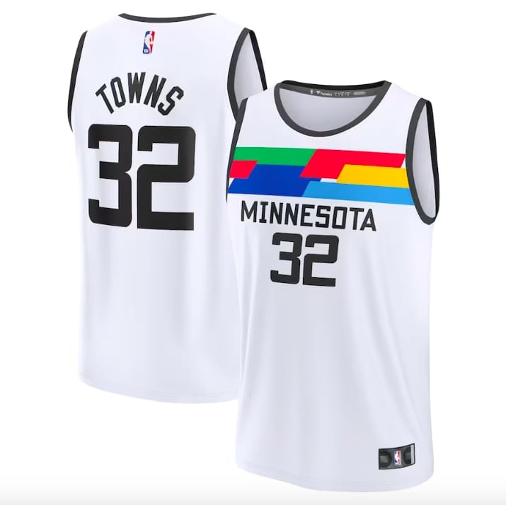 Баскетбольная джерси 2022-23 Minnesota Timberwolves  #32 Karl-Anthony Towns Fast Break City White Jersey