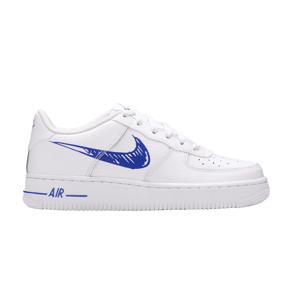 Krossovki-Nike-Air-Force-1-Low-GS-Doodle-Swoosh-White-Racer-Blue