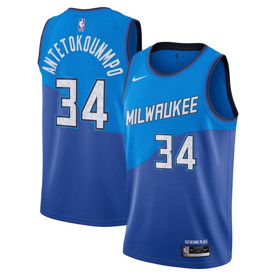 Баскетбольная джерси 2021-22 Milwaukee Bucks #34 Giannis Antetokounmpo City Edition Swingman Jersey