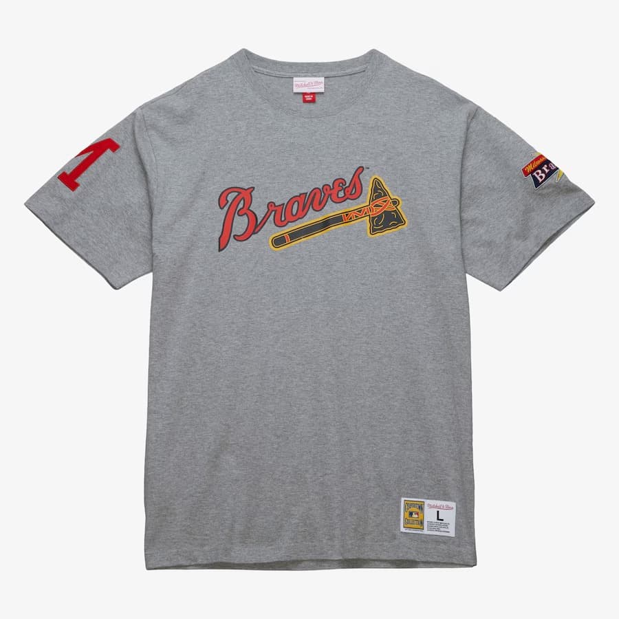 Футболка Mitchell & Ness Hank Aaron Gray Milwaukee Braves Player Crewneck T-Shirt